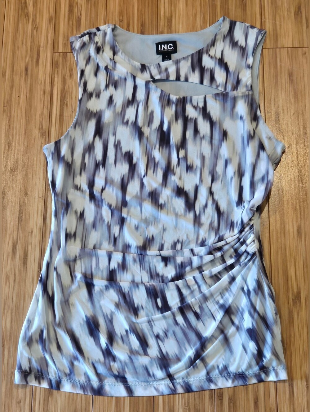 INC International Concepts Blue and White Abstract Sleeveless Tank
